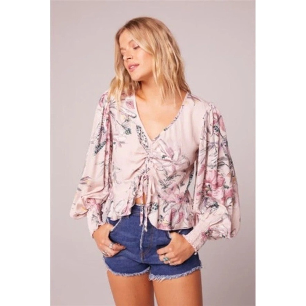 NWT Band of Gypsies XS Mauve Pink Petal Peasant Floral Ruffle Crop Top 132003